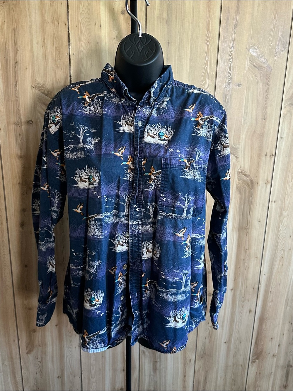 Vintage Outdoor Life Navy Duck & Marsh Print Button-Down Shirt All-Over print